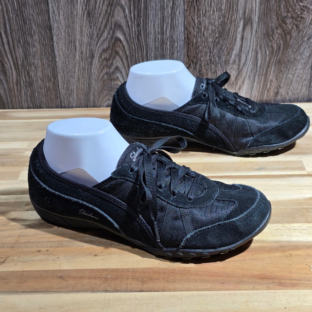 Skechers Relaxed Fit Memory‎ Foam Air Cooled Black Leather Textile Sneakers 9.5